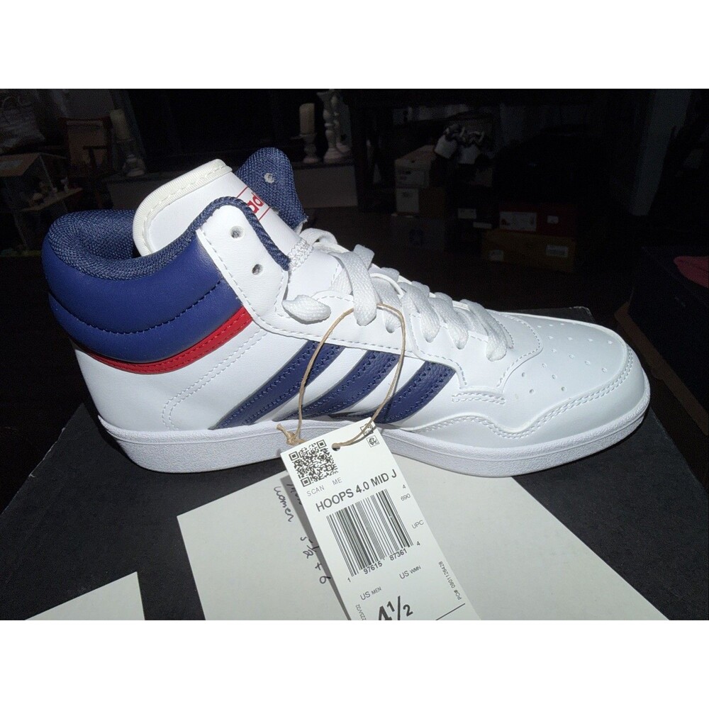 New! adidas HOOPS 4.0 Mid J Men  White Basketball Shoes Unisex Size 4.5